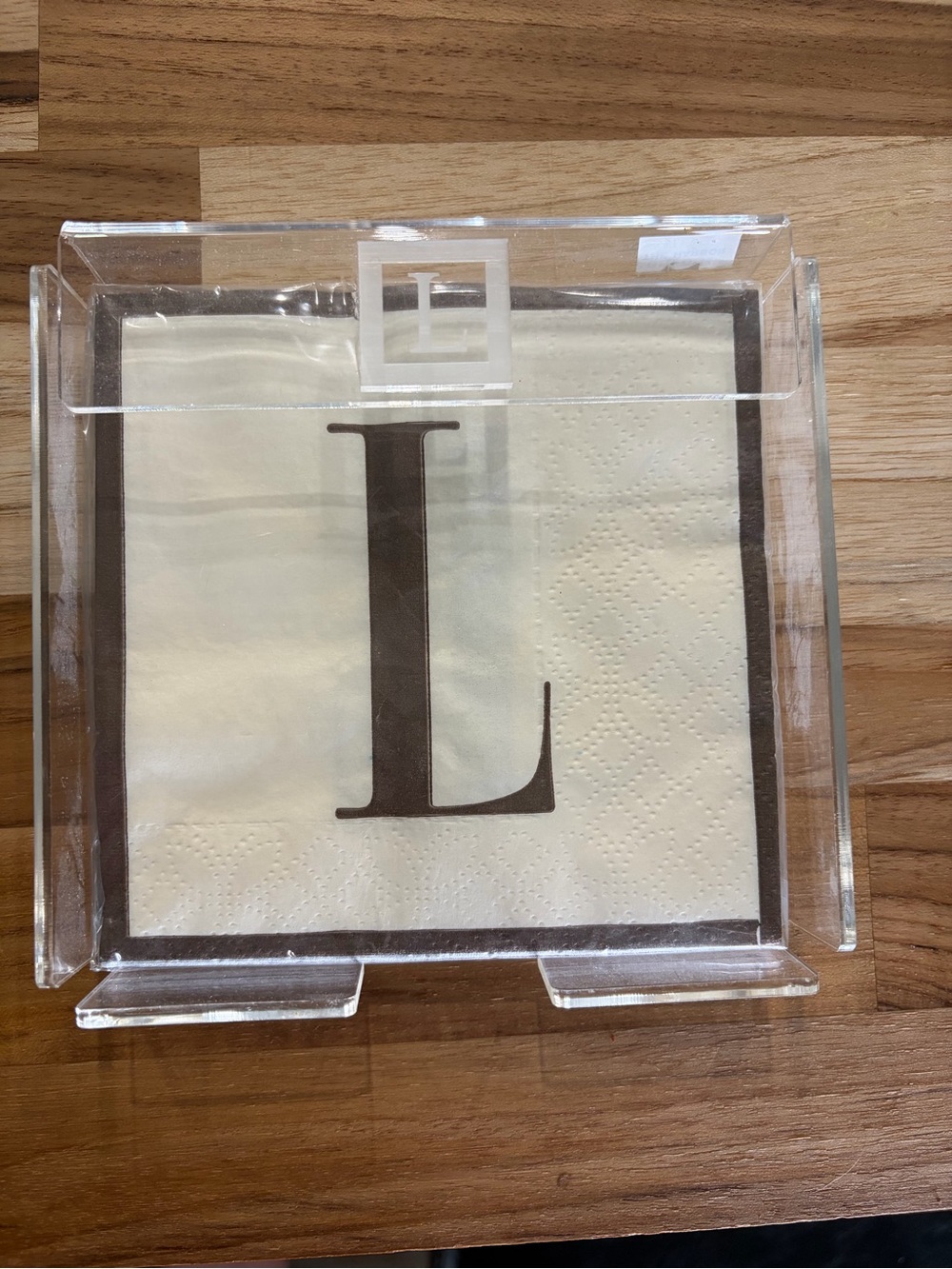 Mud Pie Cream and Brown Monogram Cocktail Napkins - L with clear holder
NWT!